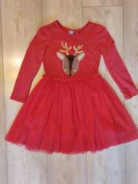 Sukienka czerwona świąteczna tiul 116 (wg metki 122) jak nowa
