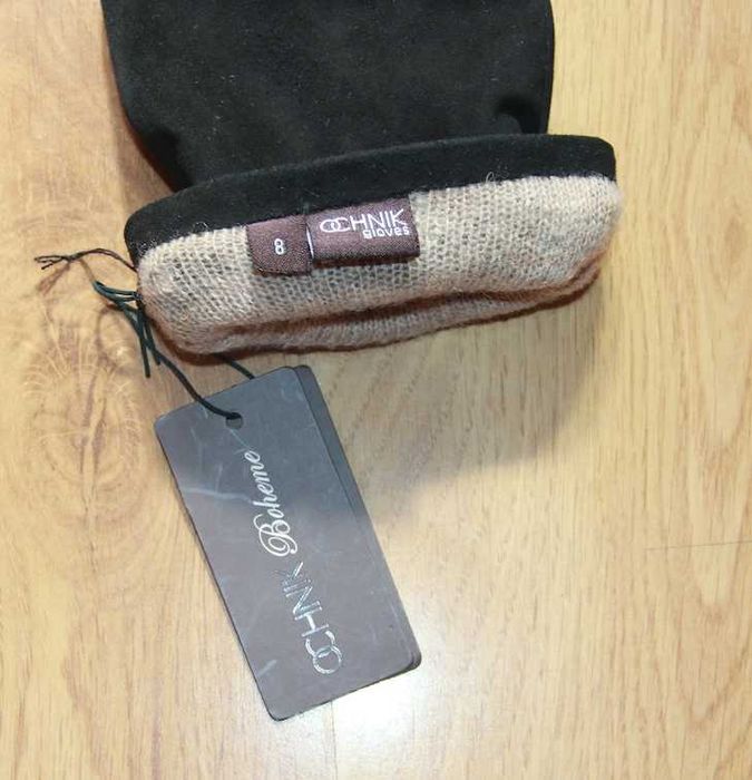 OCHNIK skóra owcza szare czarne rękawiczki damskie długie 8