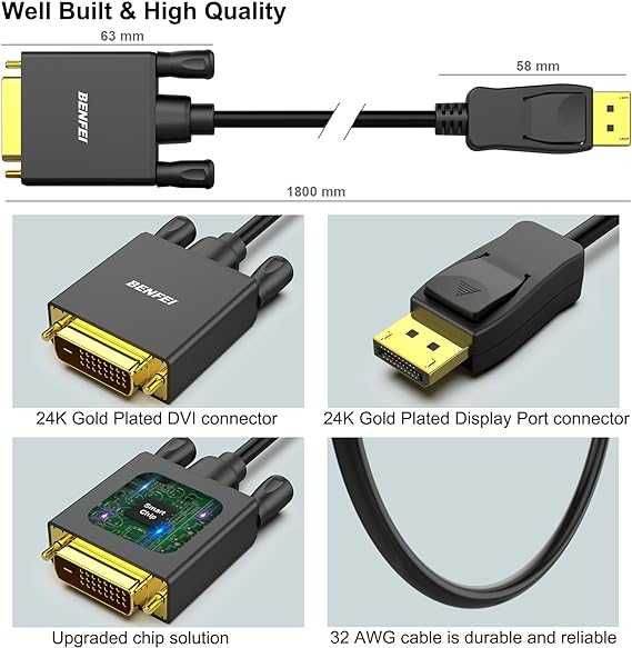 BENFEI Adapter DisplayPort na DVI 1080p, 1.8 m