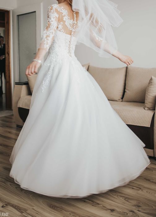 Suknia biała ślubna koronkowa z koronką S XS 34 36