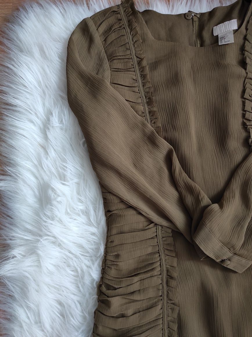 H&M sukienka, elegancka, brąz, mini, khaki