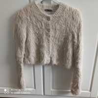 Damski sweterek Zara, beżowy krótki guziki, crop top, rozm. s