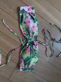 H&M Strój kąpielowy dwuczęściowy 38 M liście kwiaty zieleń wiązany mar