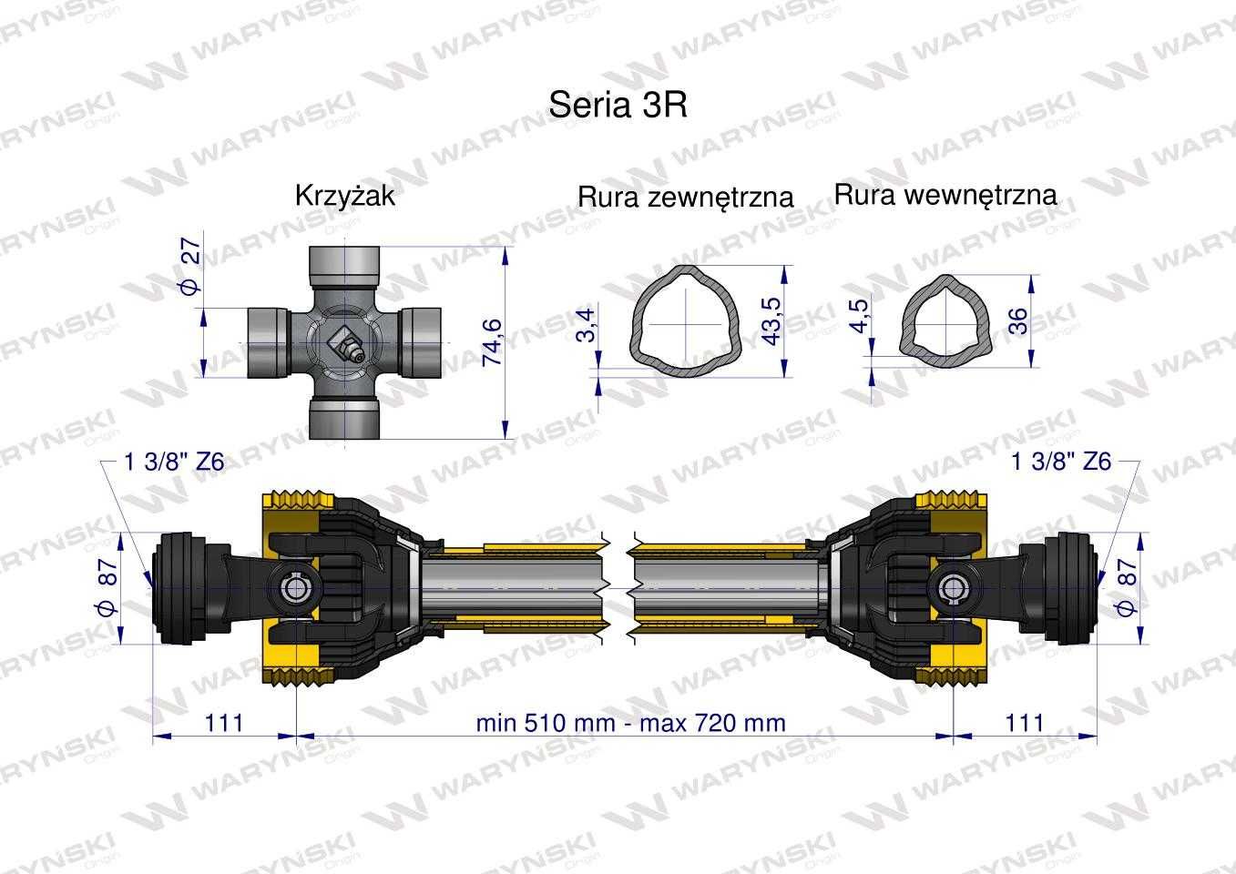 Polski Wałek kosiarka, opryskiwacz Waryński od 510mm do 720mm 460NM