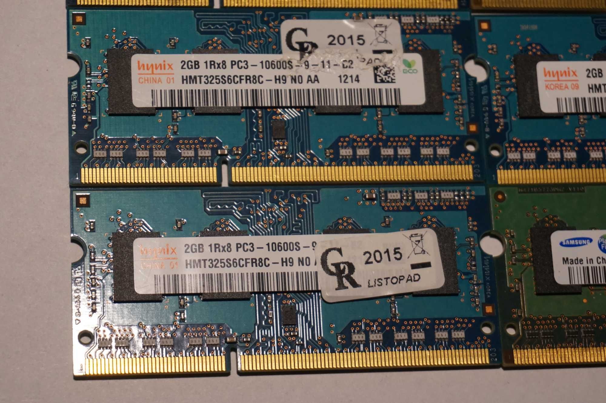 Pamięć RAM laptop Hynix Samsung 2GB x 8 sztuk DDR3 PC3 DDR2 1333 mhz