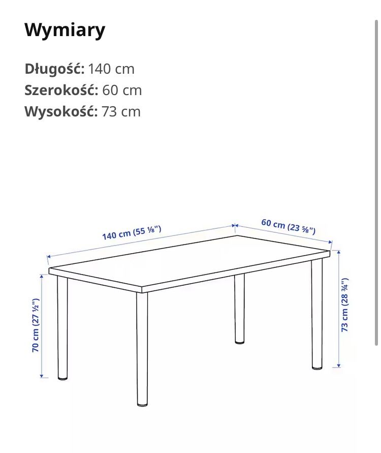 Biurko Ikea Lagkapten 140x60 z regulowanymi nogami