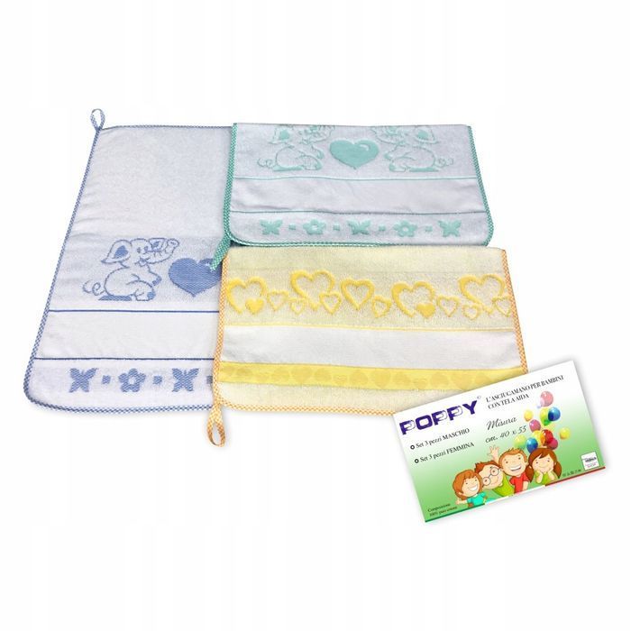 zestaw 3 ręczników dla dzieci 40cmx55cm z płótnem różne kolory bawel