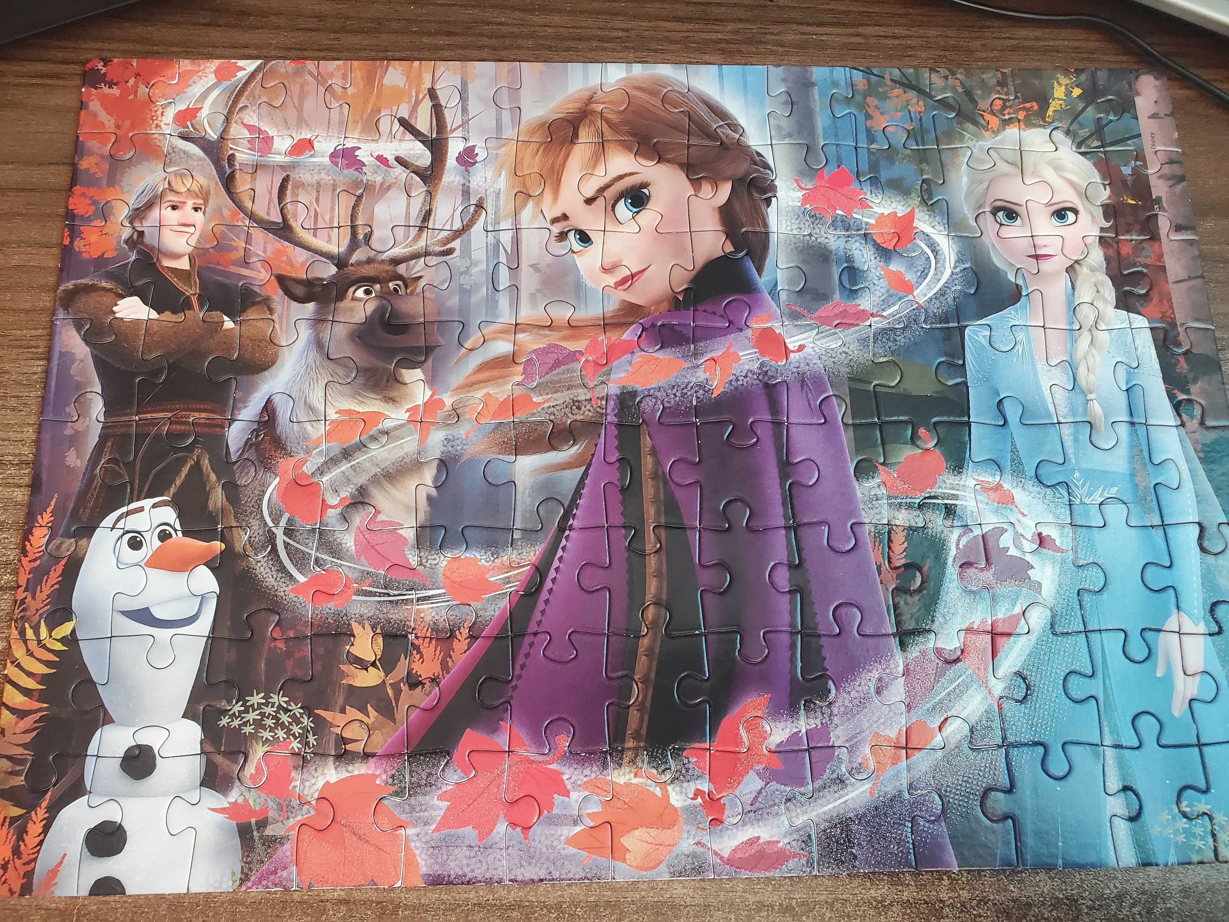 Frozen brokatowe puzzle 104 elementy