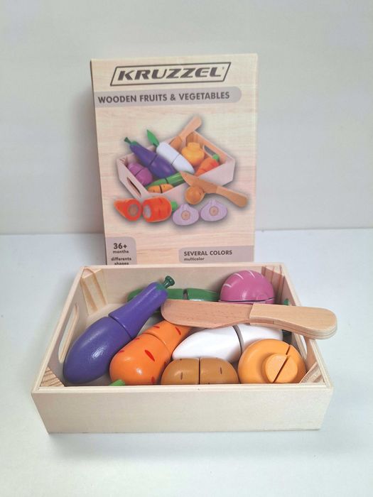 N O W Y zestaw drewniany warzywa do krojenia w skrzynce