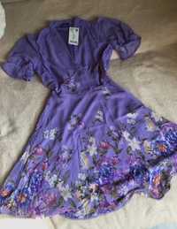 Nowa tiulowa sukienka bufki kwiaty Orsay