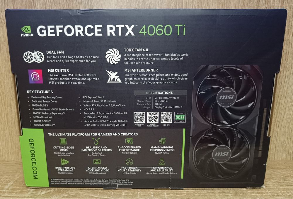 Відеокарта MSI GeForce RTX 4060 Ti VENTUS 2X BLACK 8G