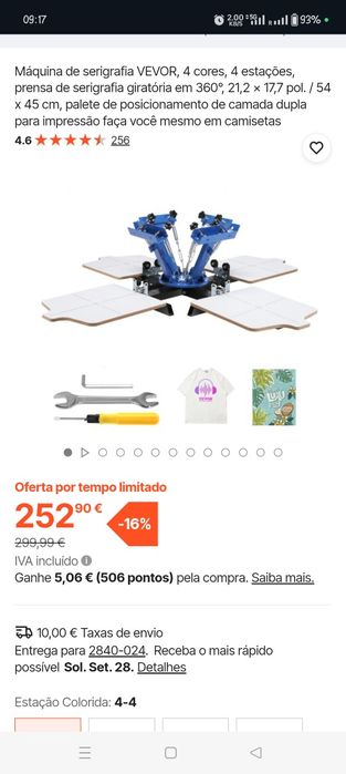 Máquina de serigrafia VEVOR, 4 cores, 4 estações