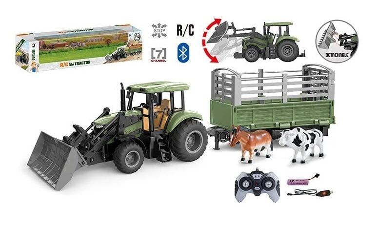 Трактор на радіокеруванні,трактор з причепом на пульті, металевий
