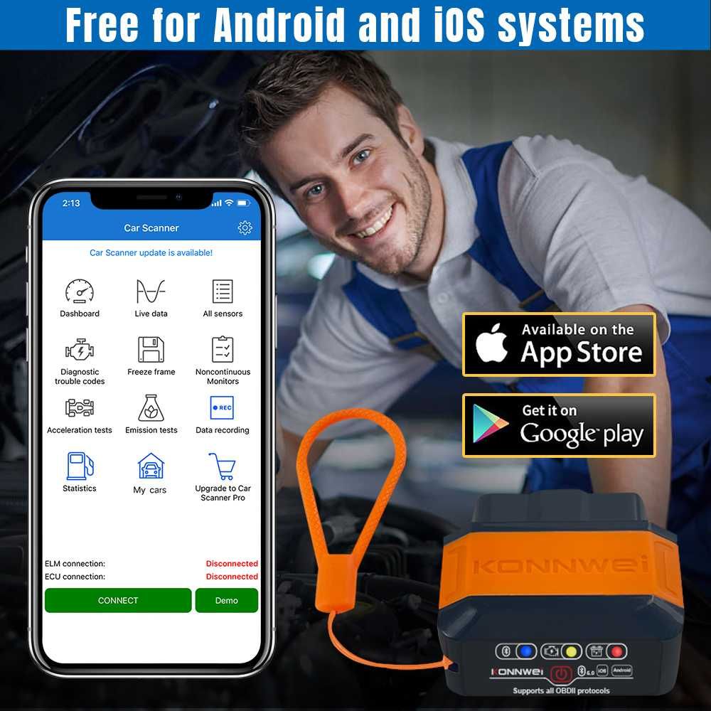 Skaner Interfejs diagnostyczny OBD KONNWEI KW906 iPhone Android