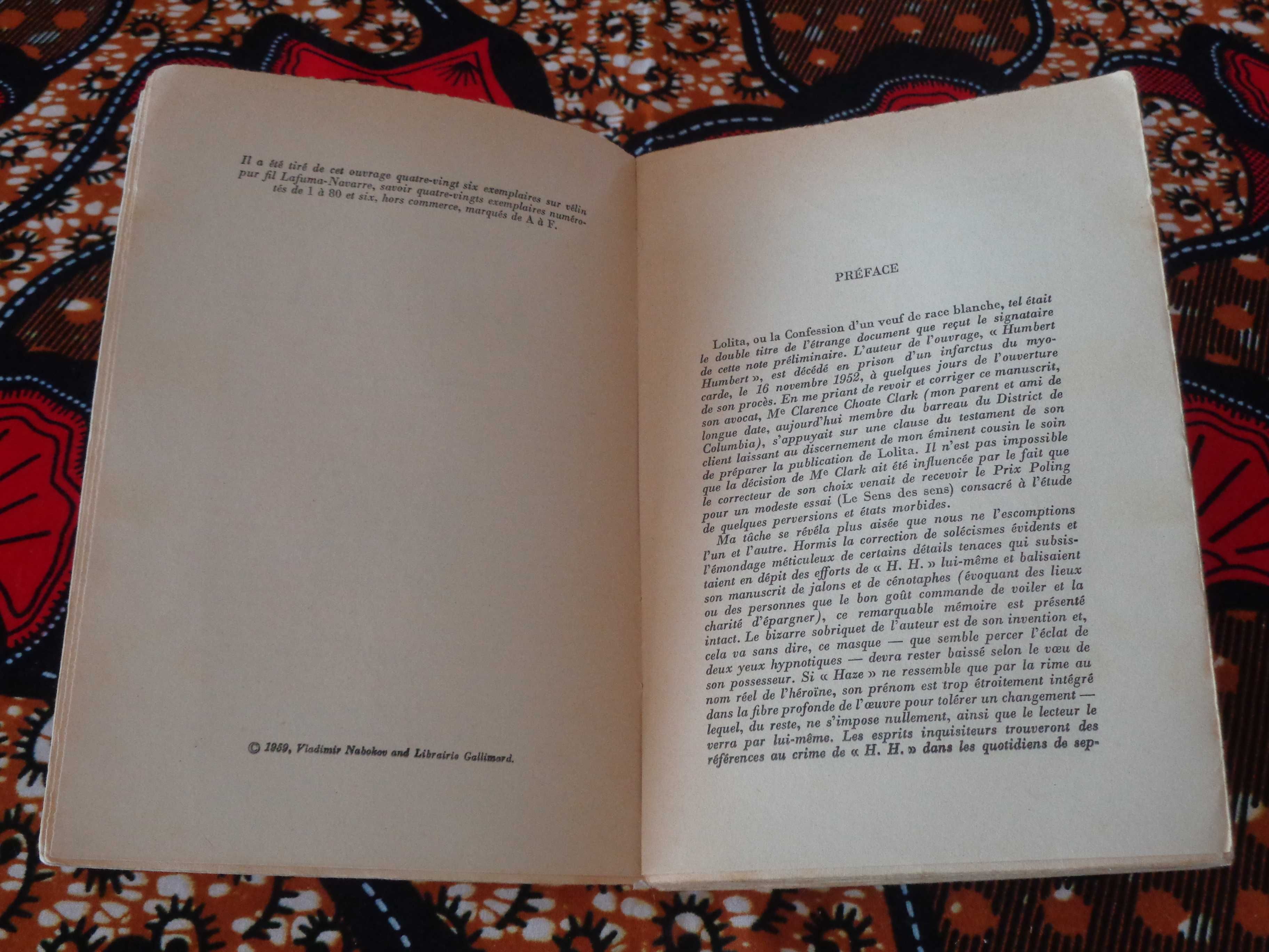 Lolita. Vladimir Nabokov. Ed. Original. Primeiro Ano. Gallimard. 1959.