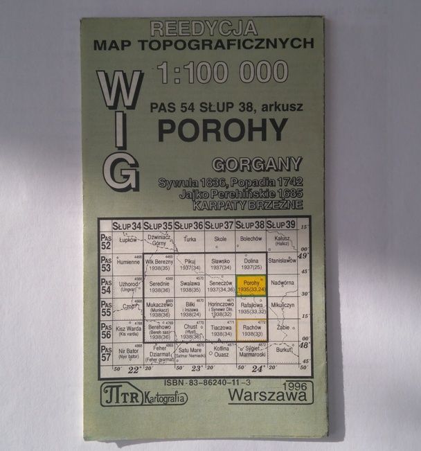 Mapa WIG Porohy Gorgany Karpaty Brzeżne 1:100 000