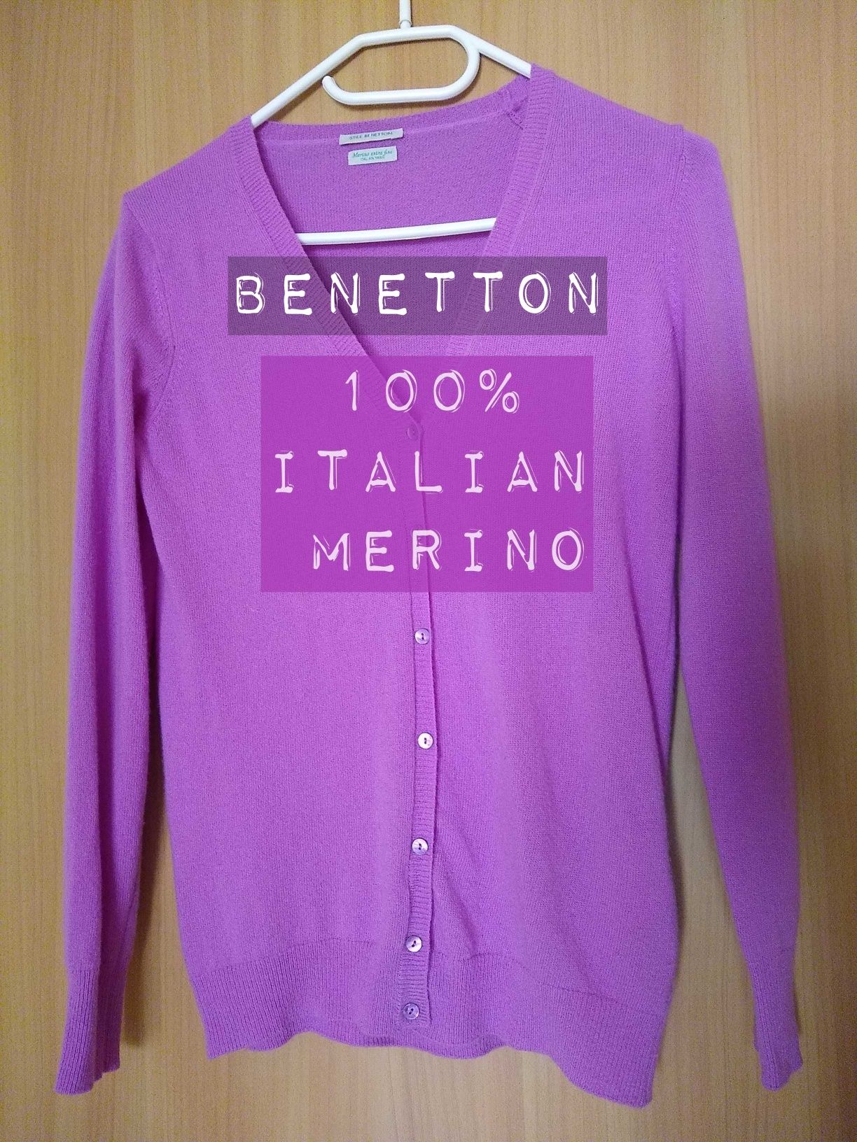 Benetton włoski sweterek z włoskiej włóczki z wełny, 100% Merino