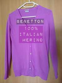 Benetton włoski sweterek z włoskiej włóczki z wełny, 100% Merino