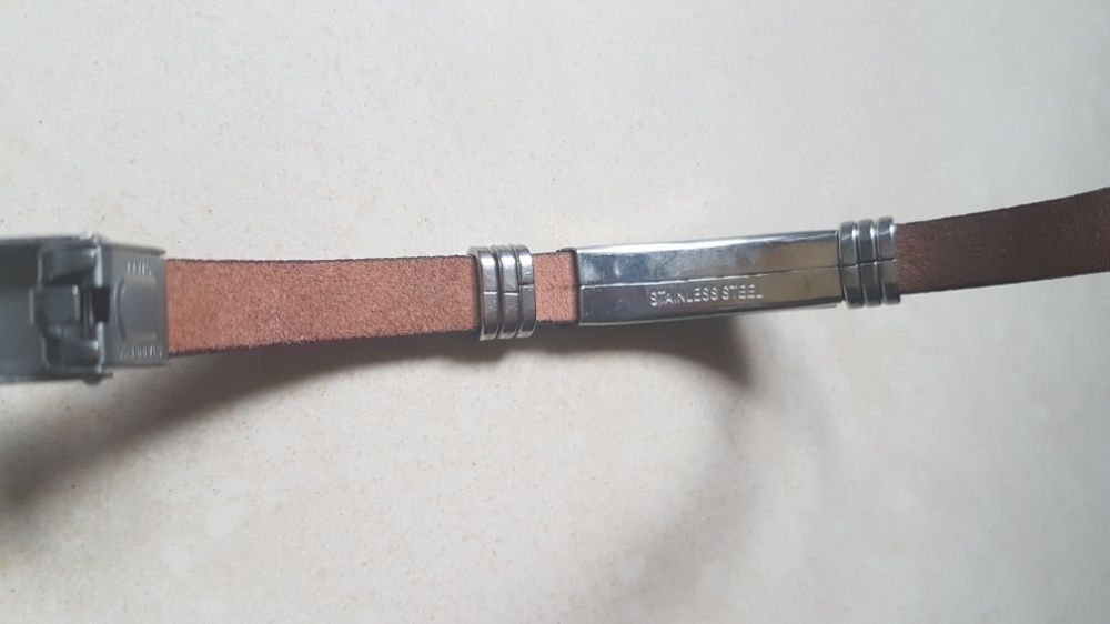 Bransoleta męska skórzana stal nierdzewna