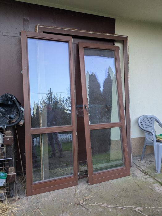 Okno tarasowe l balkonowe podwójne 220x148 drewniane