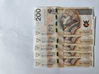 Seria 5 kolejnych banknotów 200zł