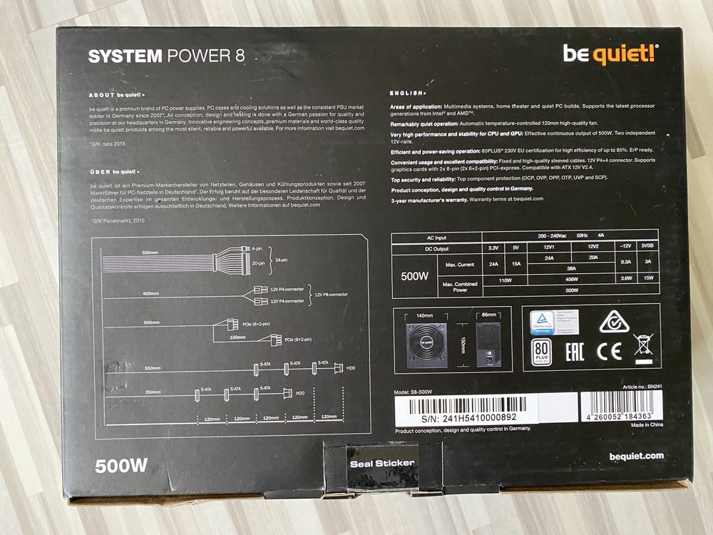 Zasilacz be quiet! system power 8 500W Gwarancja