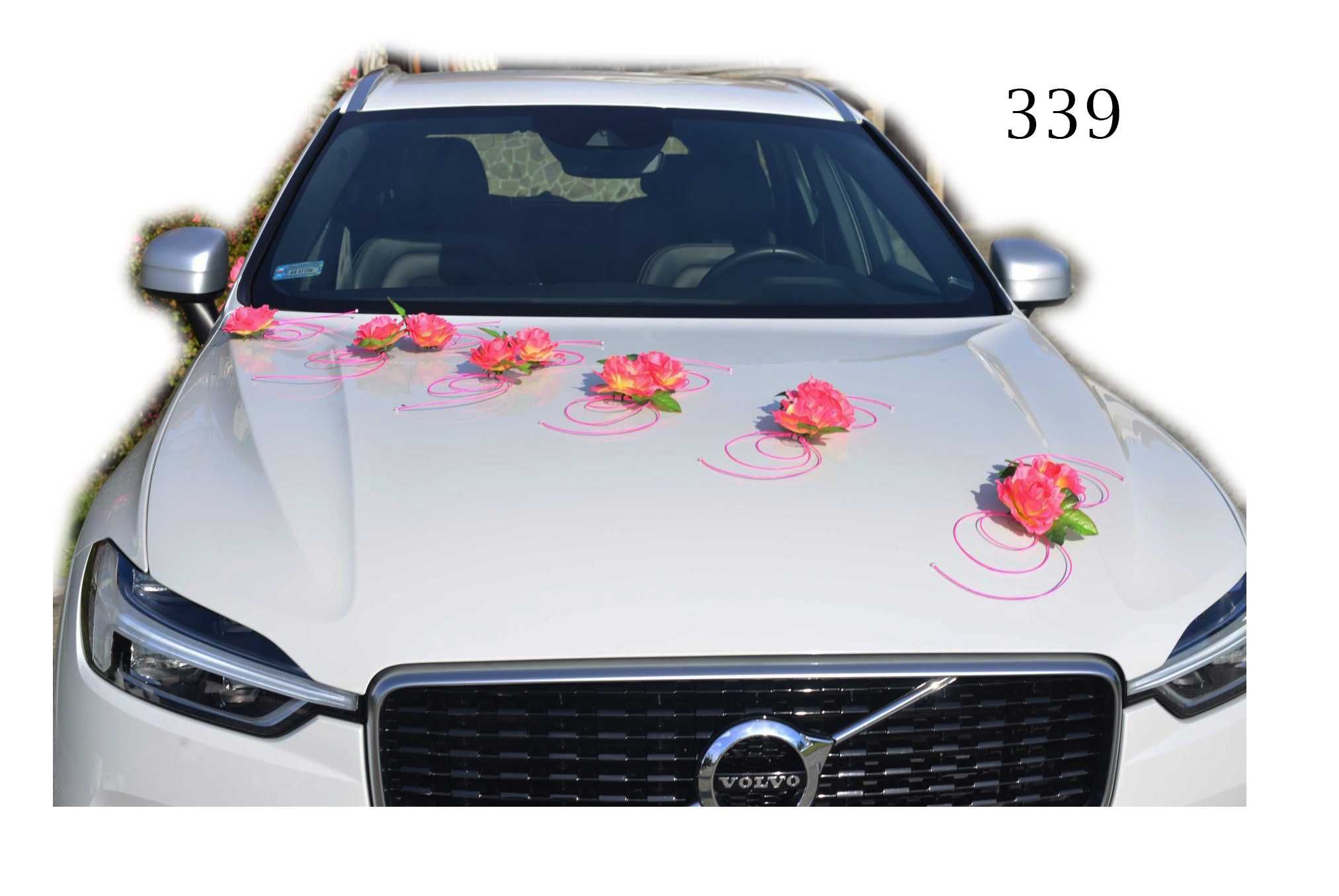 Różowa OZDOBA dekoracja na auto samochód na ślub wesele 339