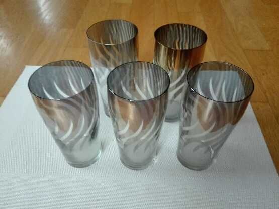 szklanki do napojów szkło dymione posrebrzane  5 szt z prl