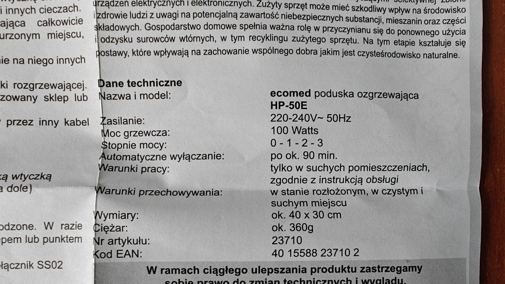 Poduszka elektryczna medisana HP-50E