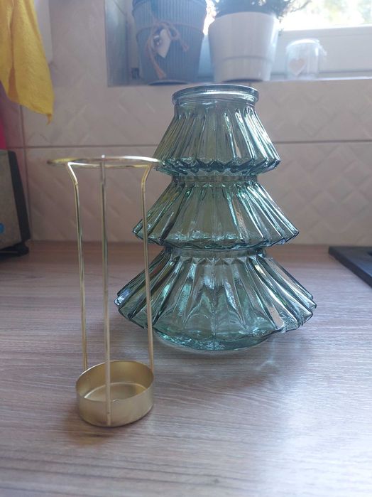 Świecznik na tealight / Wazonik Choinka zielony