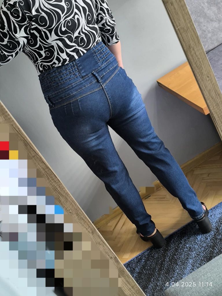 Nowe jeansy 16 XXL 44 wysoki stan guziki dżinsy skinny rurki wygodne