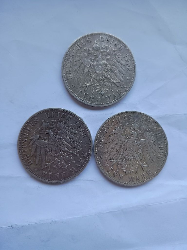 Moneta 5 marek x 3 szt Wilhelm II 1903