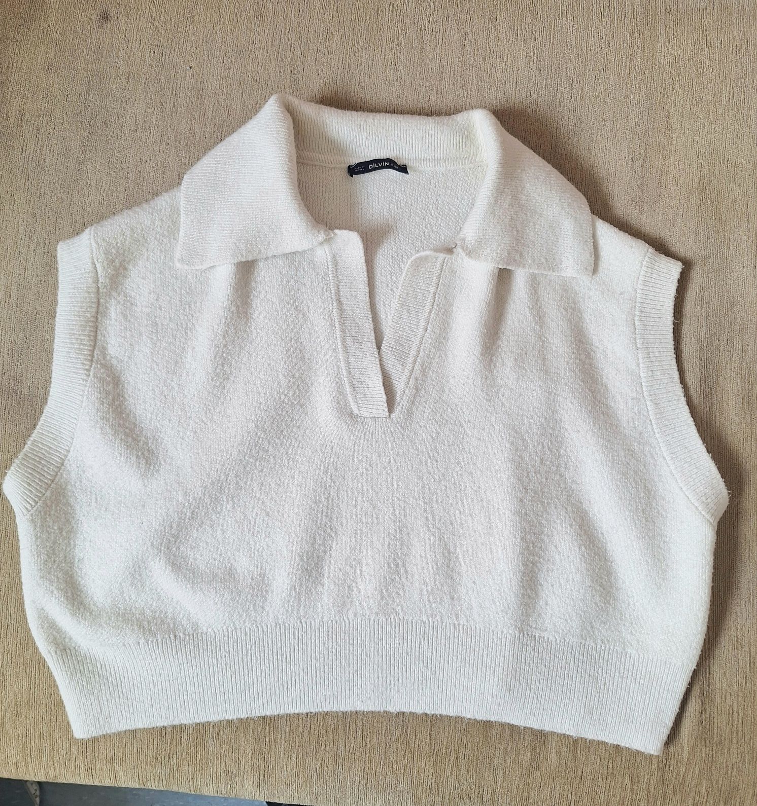 Sweter krótki top oversize bezrękawnik kamizelka vintage old money