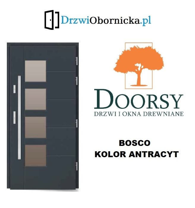 Drzwi DOORSY BOSCO drewniane zewnętrzne wejściowe 100mm grubości