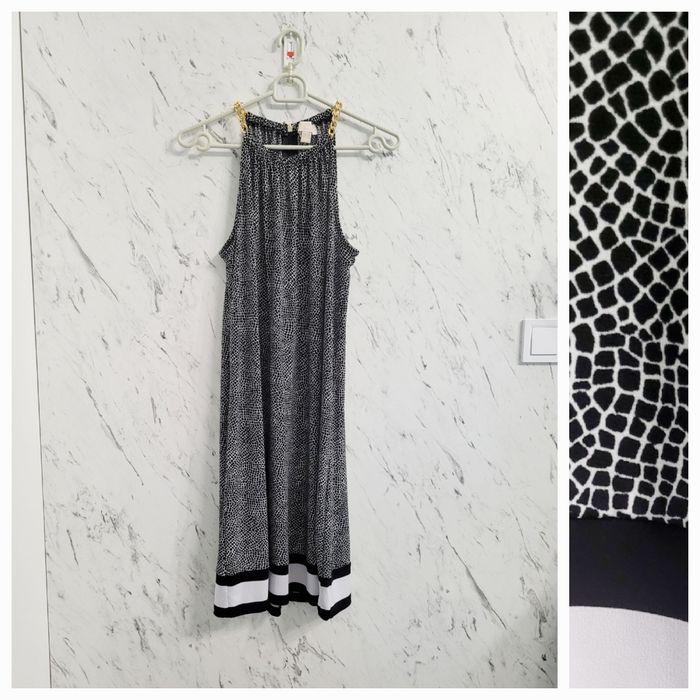 Sukienka 36 S premium zwierzęcy wzór black & white dekolt halter z łań