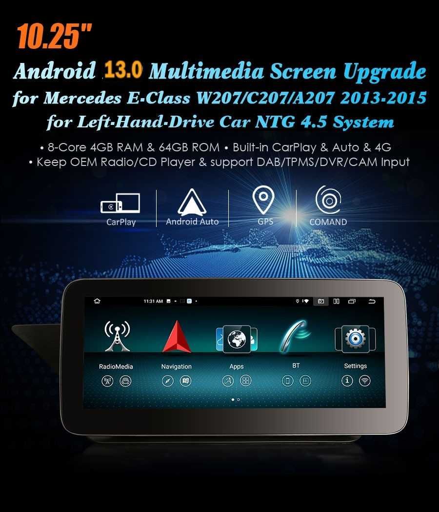 Auto Rádio  Android 13 Classe B W246 e Classe E W207 12.3" (2 Portas)
