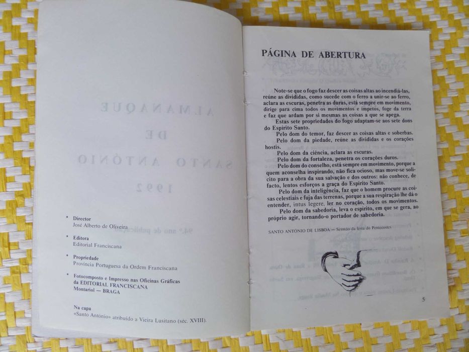 ALMANAQUE DE SANTO ANTÓNIO – 1992
Editorial Franciscana