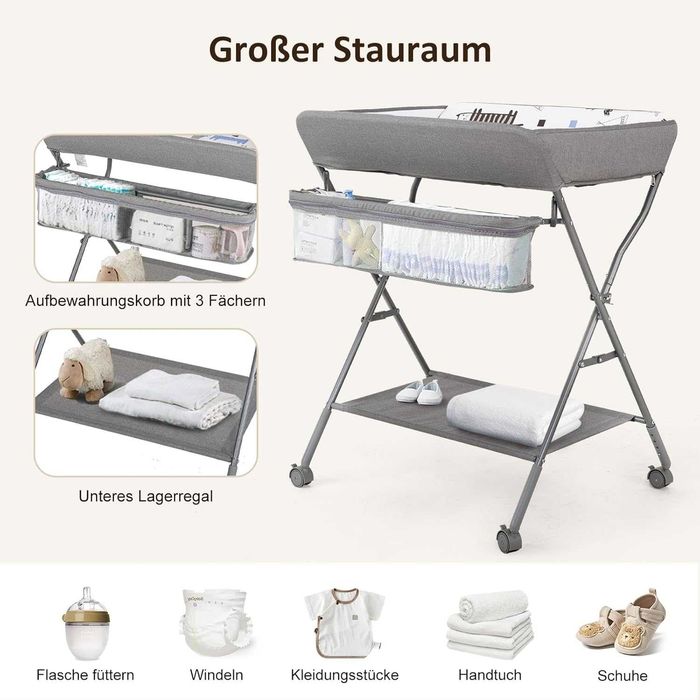 Maydolly Przenośny, składany przewijak na kółkach 80x63x105cm szary