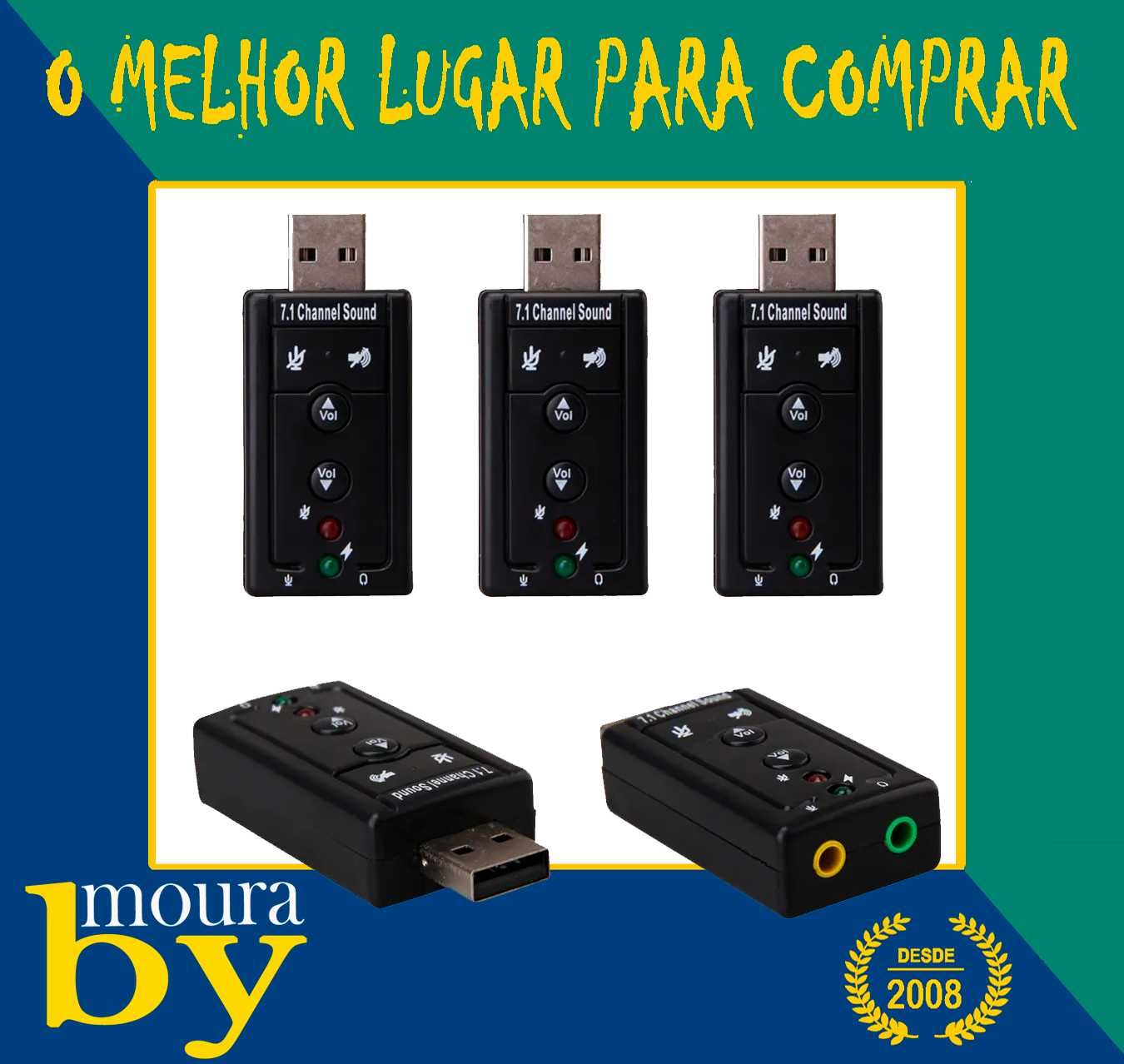 placa de som 3d microfone adaptador de áudio 7.1 usb externo estéreo