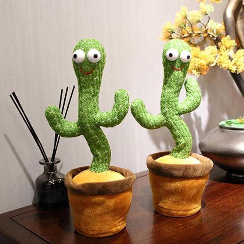 Танцующий плюшевый кактус Dancing Cactus в горшке  с подсветкой 34 см