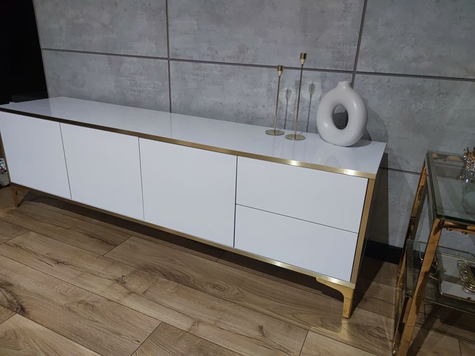 RTV szafka komoda biały połysk złoto Glamour  szer 180 cm