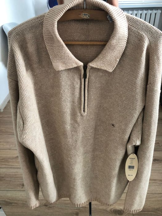 Męski Polo sweter zasuwany pod szyją bezowy