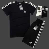 Спортивний костюм adidas чорний на літо, комплект футболка + шорти