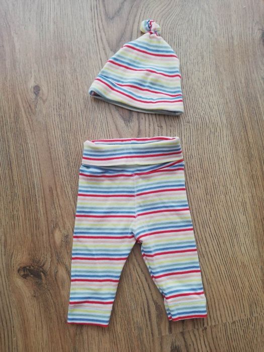 Komplet niemowlęcy spodnie i czapeczka H&M r. 56 w paski