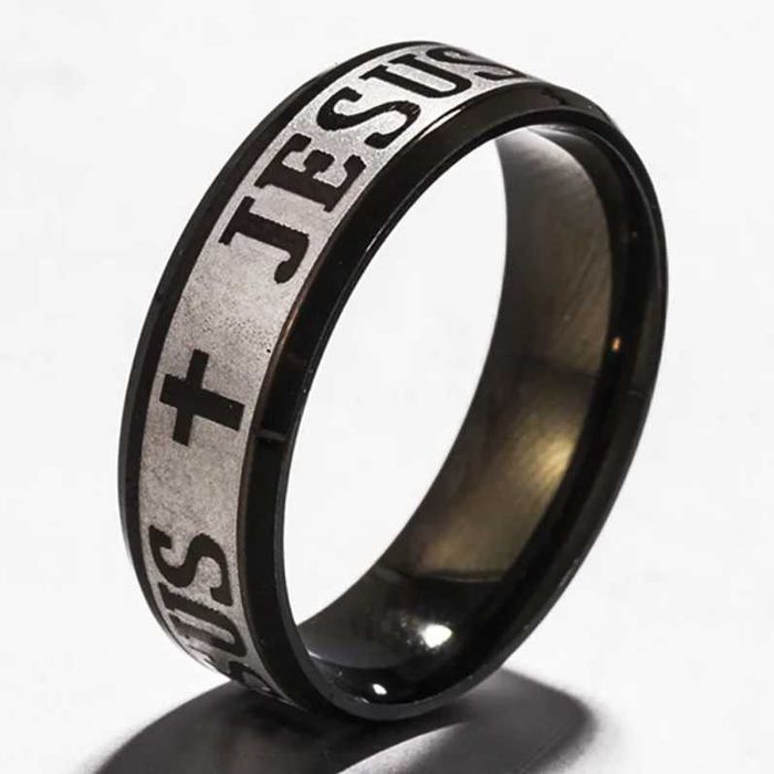 Anel “Jesus” de 8 mm em aço (unissex) ( Tamanhos na descrição ).
