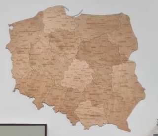 Drewniana nowa mapa Polski Winchester, województwa 160 cm, prezent