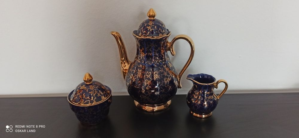 SR. Porcelana Bawaria Kobalt Złocona 22 K Serwis Mokka