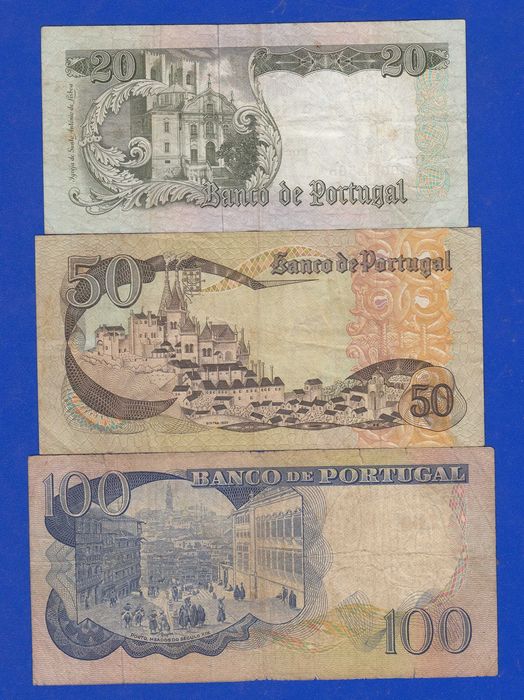 Notas Portugal 20+50+100 escudos 1964,1965,1968