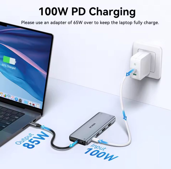 USB-C хаб 12-в-1 MOKiN | HDMI 4K, DP, VGA, LAN, USB 3.0, зарядка 100W