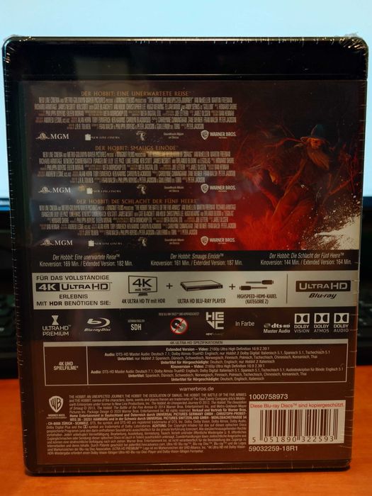 Trylogia Hobbit 1-3 Blu-Ray 4K Wersje kinowe + rozszerzone